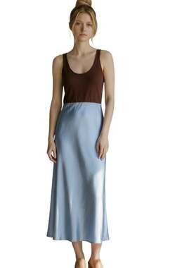 Mare Mare Colorblock Maxi Dress Brown Blue Satin Skirt Tank Top Women's Size S